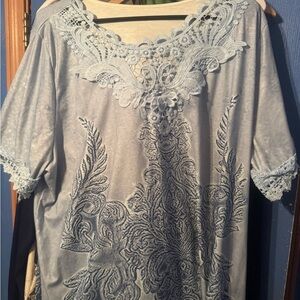 Elegant Lace Trim Light Blue Top